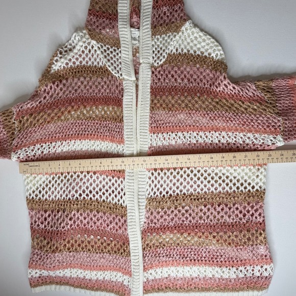 Cato Est 1946 Striped Crochet Open Knit Hooded Cardigan Sweater Size XL Boho - Picture 9 of 9